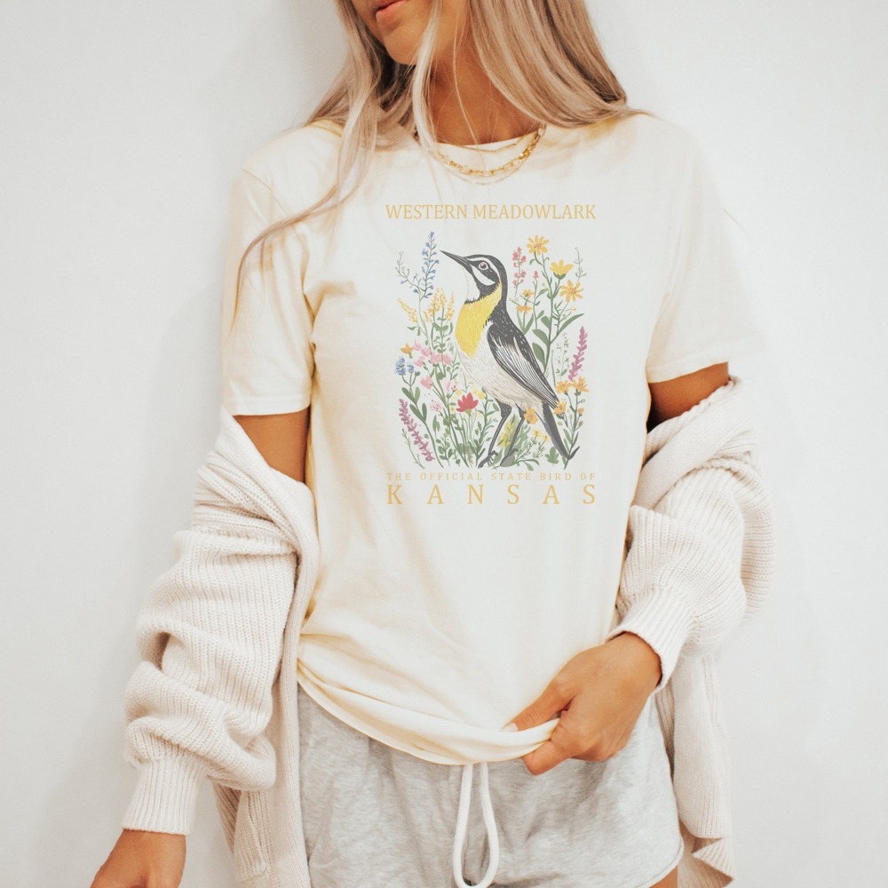 Western Meadowlark State Bird Botanical Graphic Tee Natural